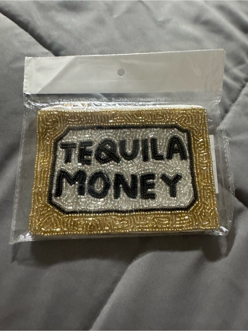 Beaded 'Tequila Money' Mini Bag Patch - Gold & Black